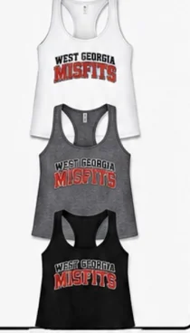 Women's racerback tank in white, gray, and black